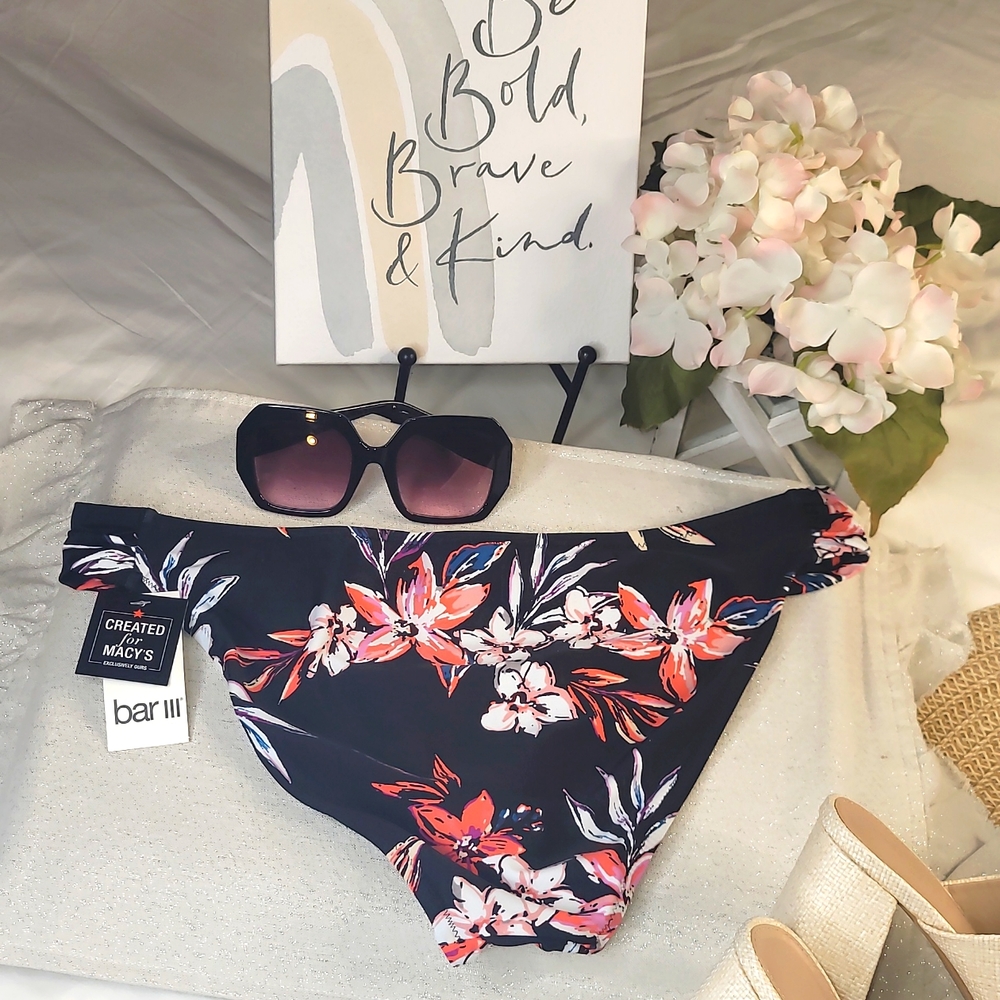 Bar III Floral-Print Hipster Bikini Bottom Color Black Multi Size L